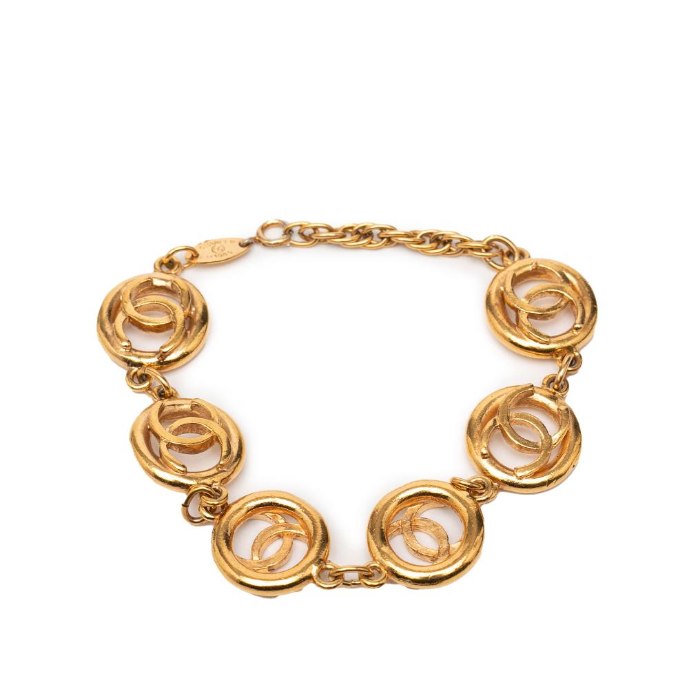 Chanel B Chanel Gold Gold Plated Metal CC Openwork Circle Charms Link Bracelet France