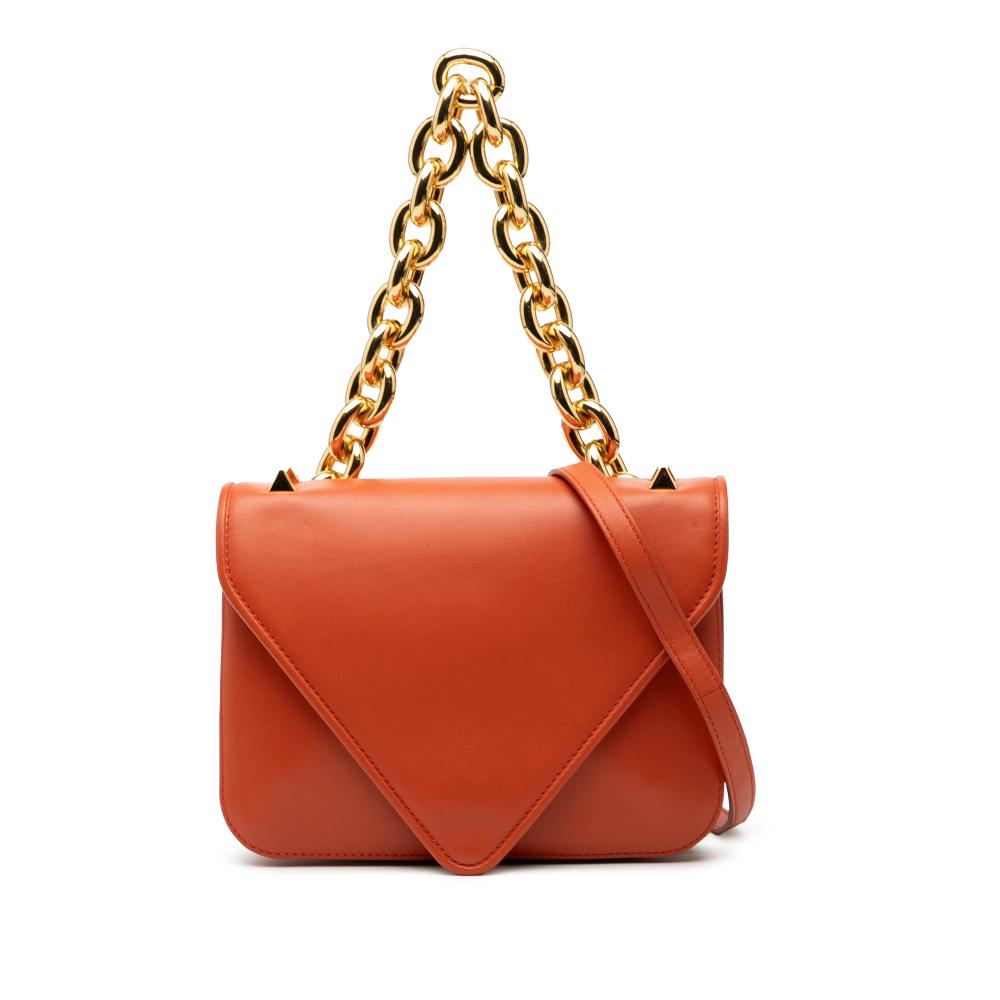 Bottega Veneta B Bottega Veneta Orange Dark Orange Calf Leather Small Mount Envelope Chain Bag Italy
