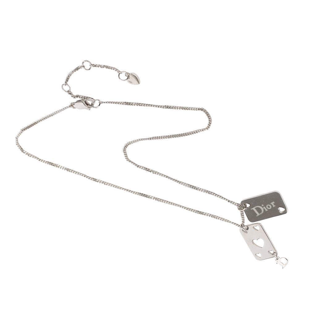 Christian Dior B Dior Silver Silver Metal Logo Plate Cards Pendant Necklace Germany