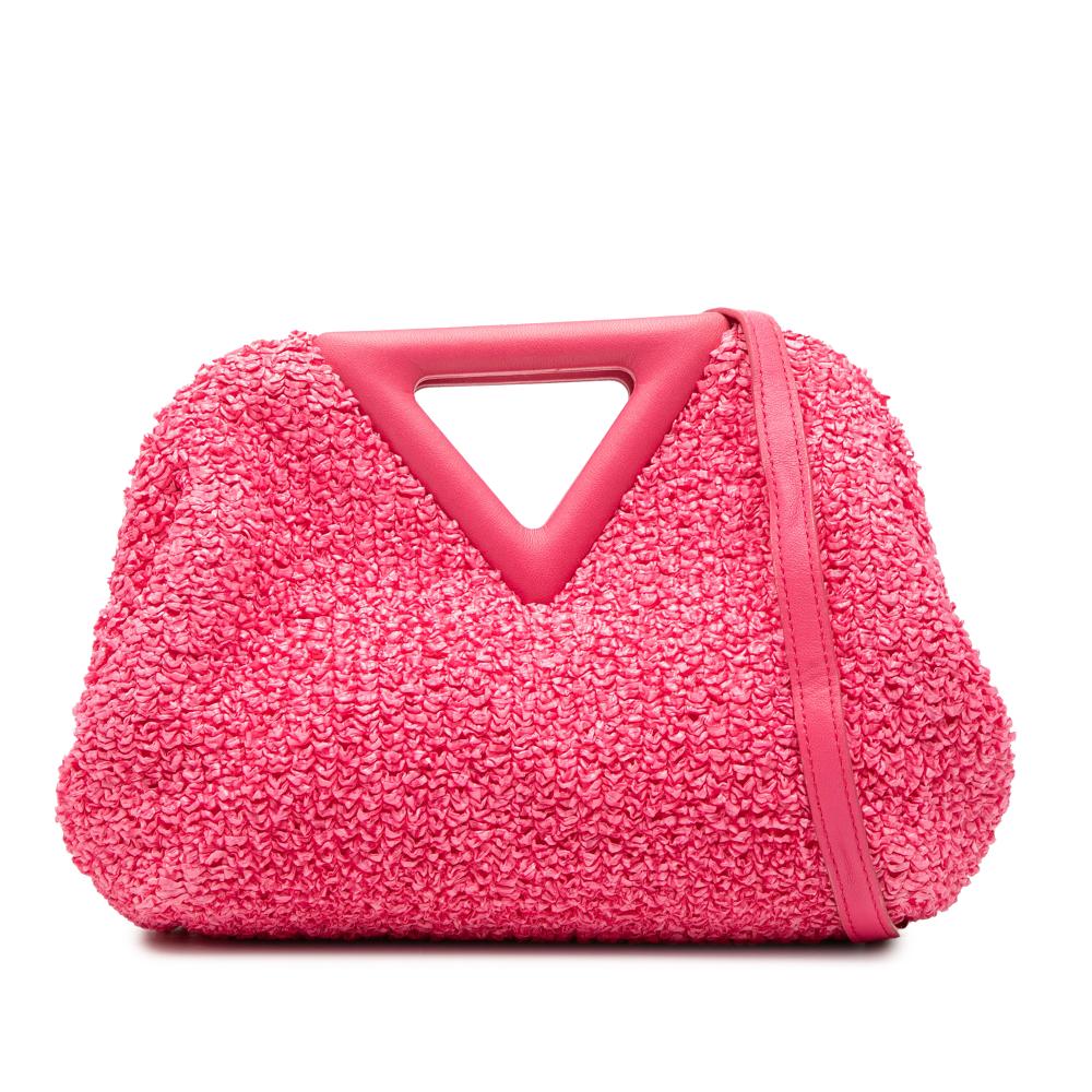 Bottega Veneta AB Bottega Veneta Pink Raffia Natural Material Small Boucle Curly The Point Triangle Satchel Italy