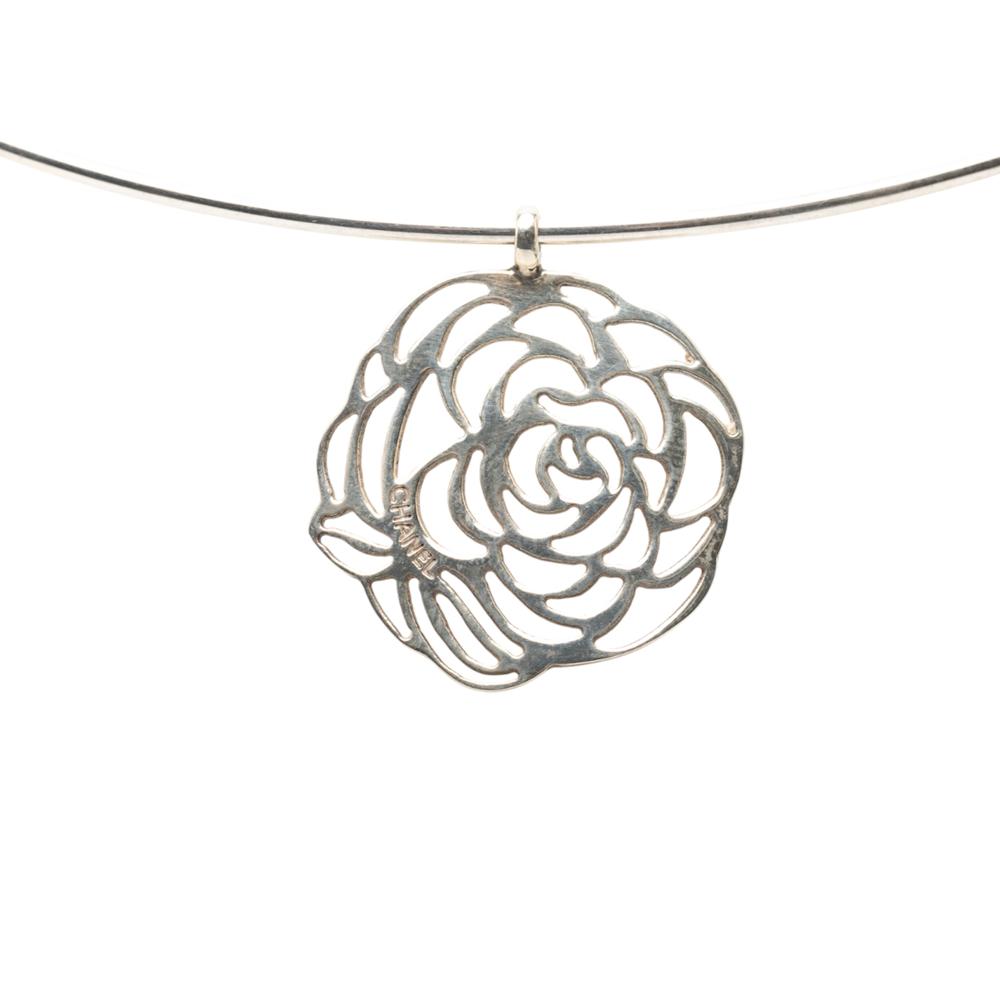 Chanel AB Chanel Silver SV925 / Sterling Silver Metal Sterling Silver Camellia Cutout Pendant Choker France