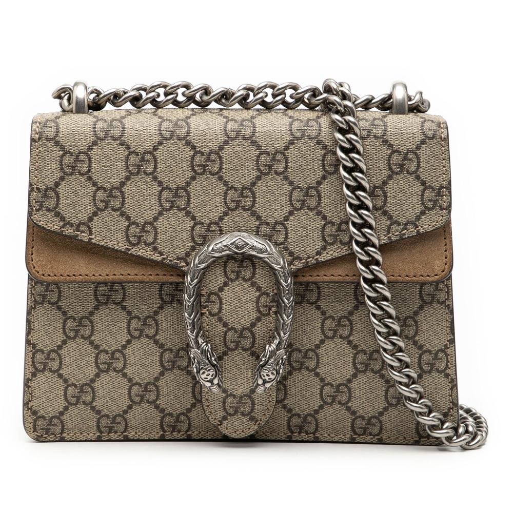 Gucci AB Gucci Brown Beige Coated Canvas Fabric Small GG Supreme Dionysus Crossbody Italy