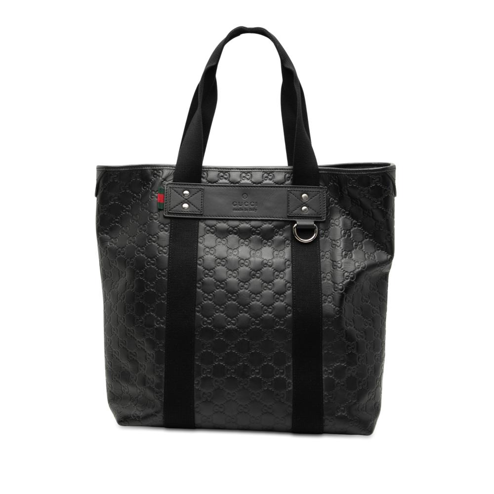 Gucci B Gucci Black Calf Leather Guccissima Web Tote Italy