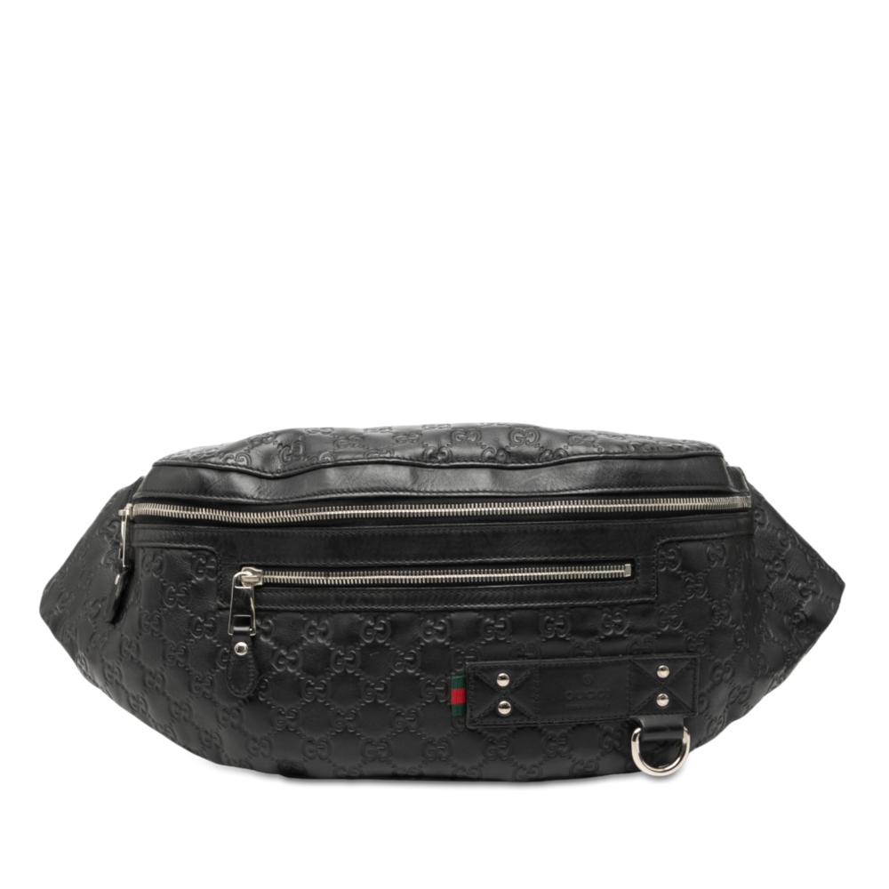 Gucci AB Gucci Black Calf Leather Guccissima Web Belt Bag Italy