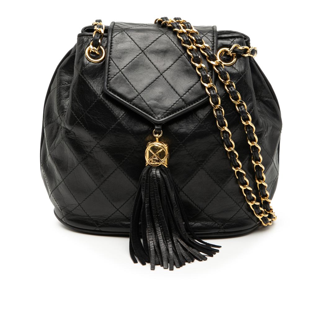Chanel B Chanel Black Lambskin Leather Leather Quilted Lambskin Tassel Flap Crossbody Italy