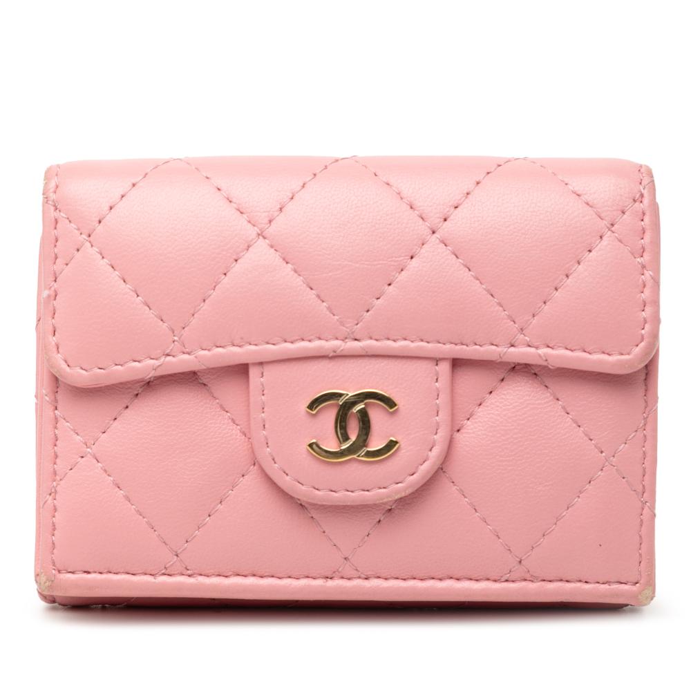 Chanel B Chanel Pink Lambskin Leather Leather CC Quilted Lambskin Compact Flap Wallet Italy