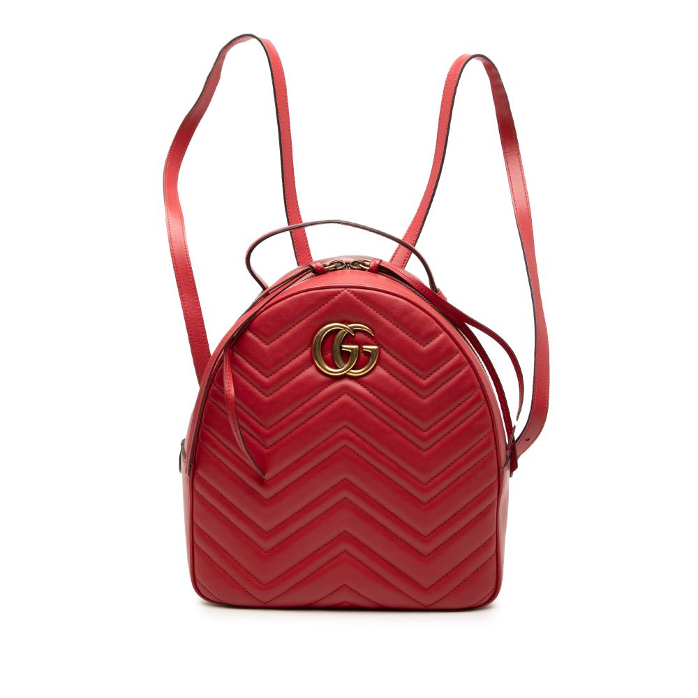 Gucci B Gucci Red Calf Leather Small GG Marmont Matelasse Backpack Italy