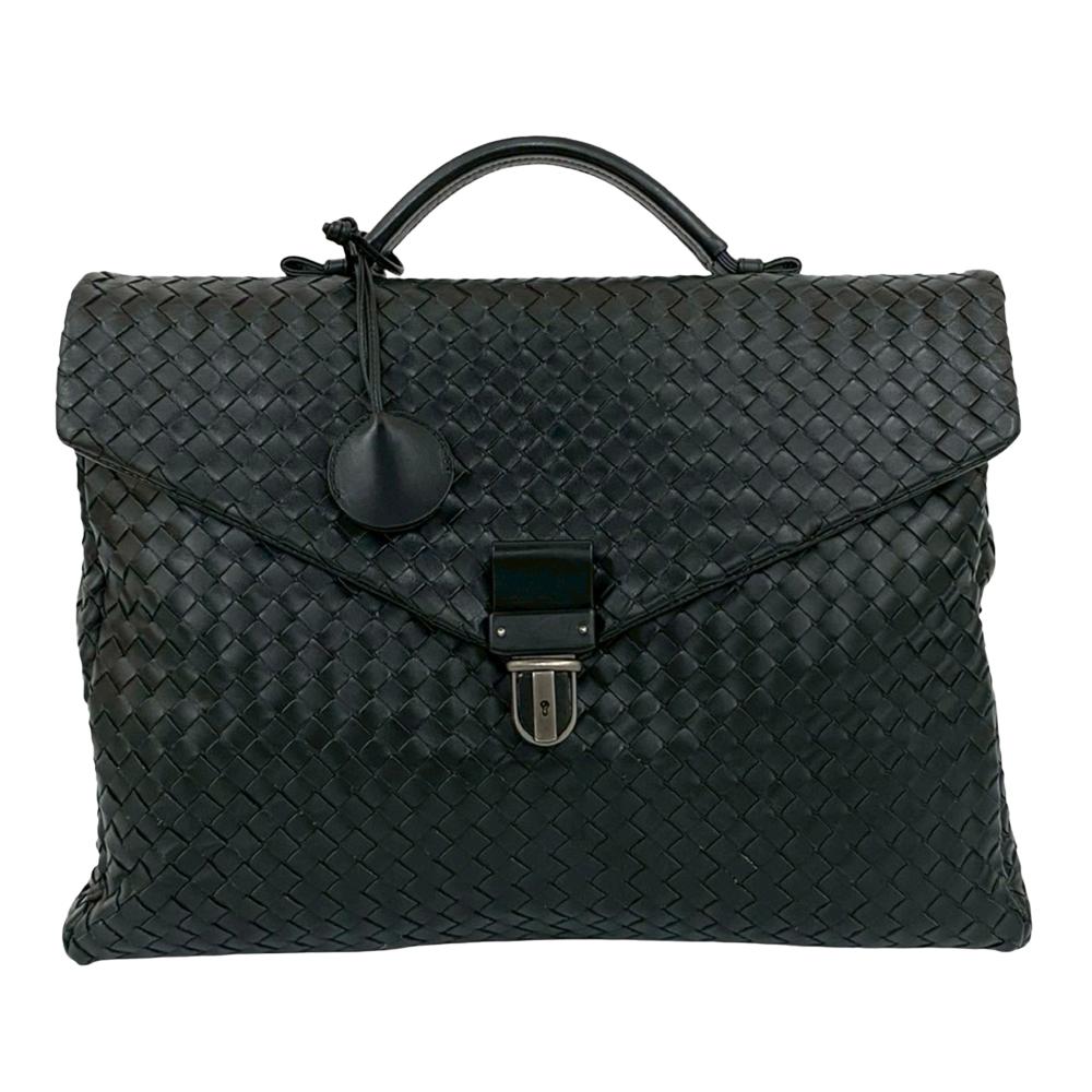 Bottega Veneta AB Bottega Veneta Black Nappa Leather Leather Nappa Intrecciato Briefcase Italy