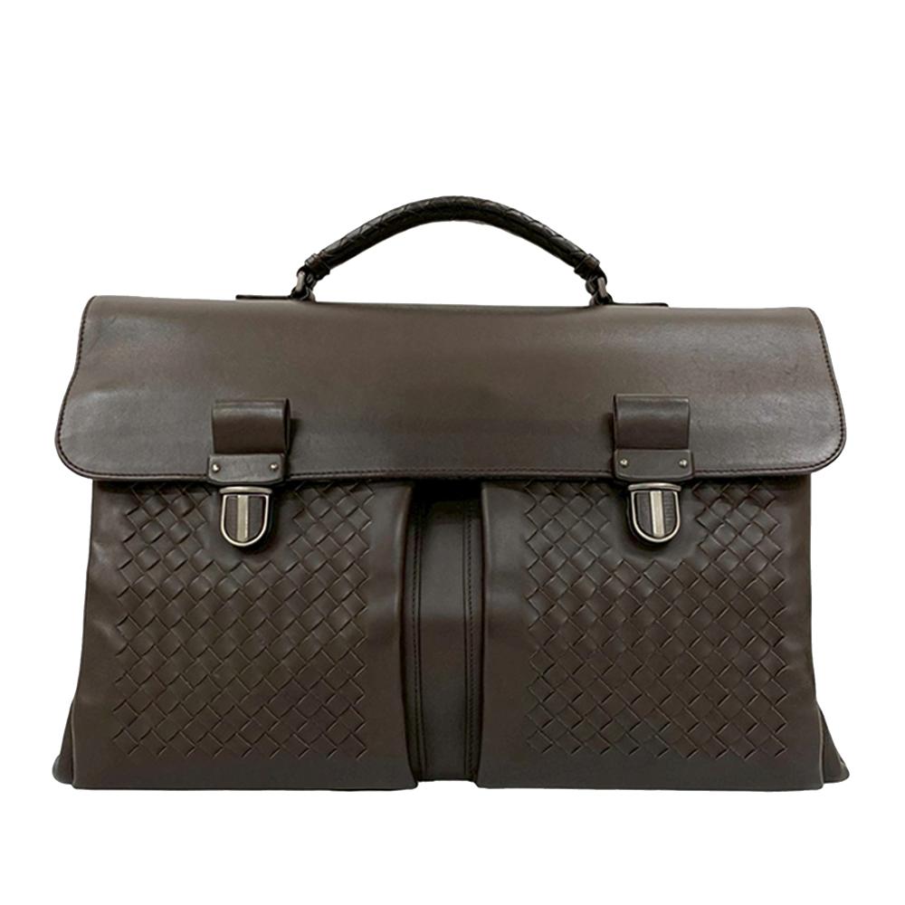 Bottega Veneta Brown Dark Brown Nappa Leather Leather Intrecciato Trimmed Nappa Business Bag Italy