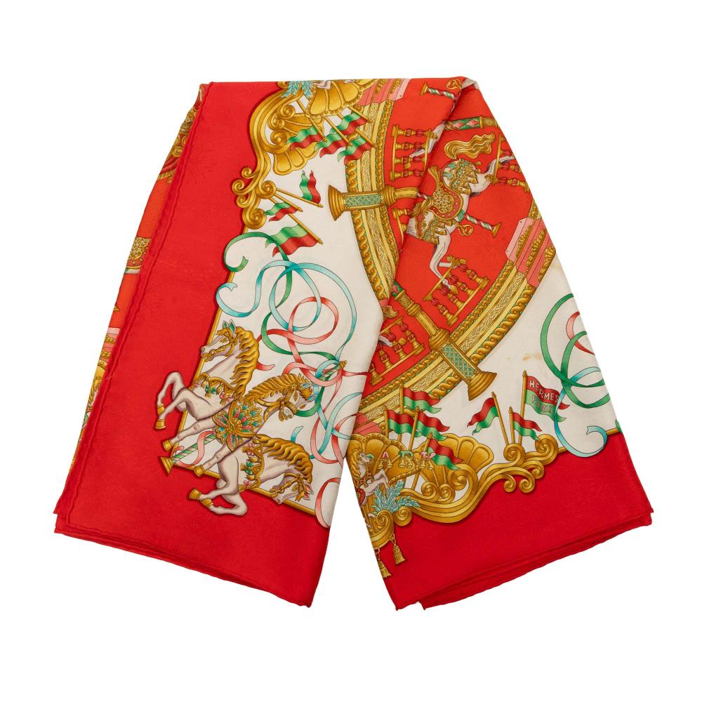 Hermès B Hermès Red Silk Fabric Luna Park Scarf France