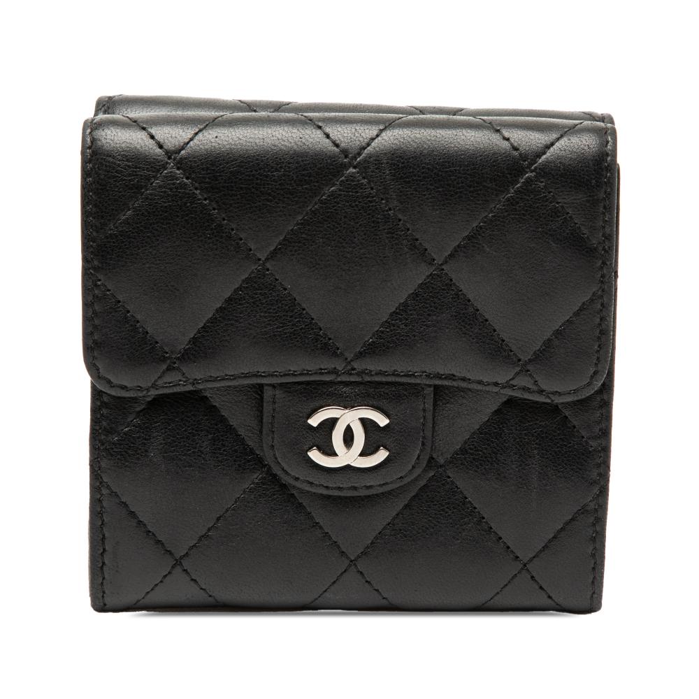Chanel AB Chanel Black Lambskin Leather Leather CC Quilted Lambskin Compact Double Sided Flap Wallet France