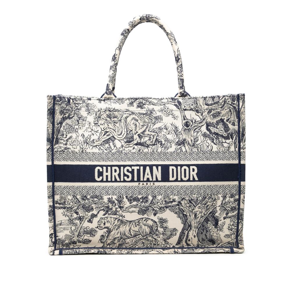 Christian Dior B Dior Blue Navy Canvas Fabric Large Embroidered Dioriviera Toile De Jouy Book Tote Italy