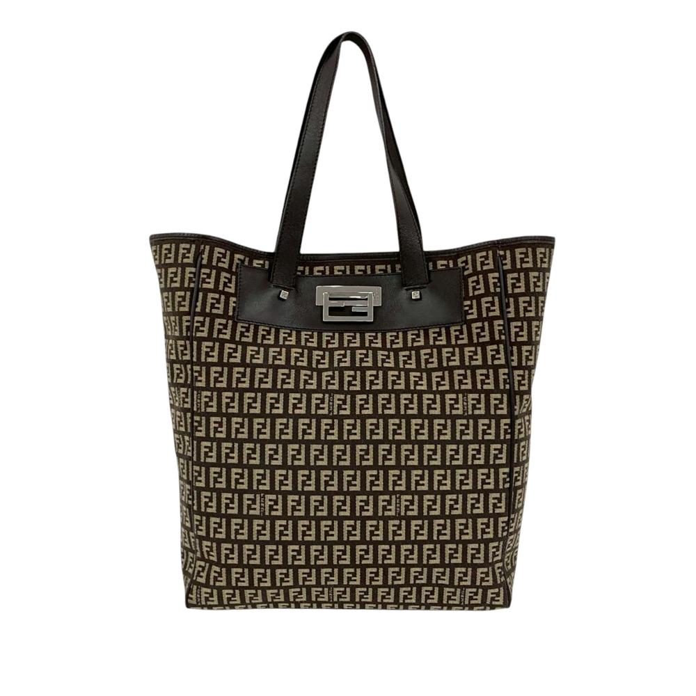 Fendi B Fendi Brown Dark Brown Canvas Fabric Zucchino Tote Italy