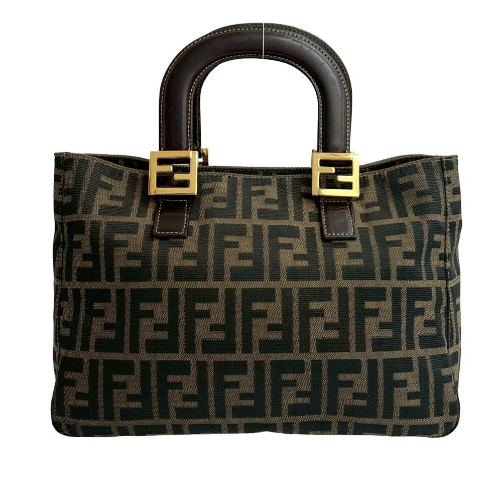 Fendi B Fendi Brown Canvas Fabric Small Zucca Twins Tote Italy