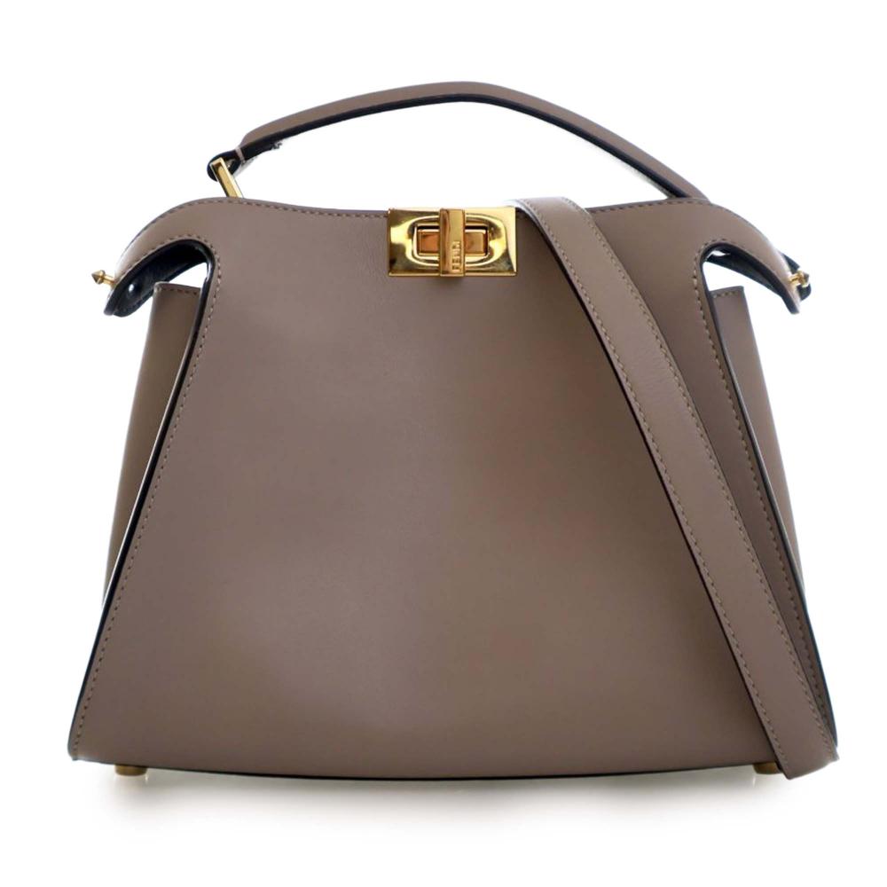 Fendi AB Fendi Brown Taupe Calf Leather Small Peekaboo Iconic Essentially Satchel Italy
