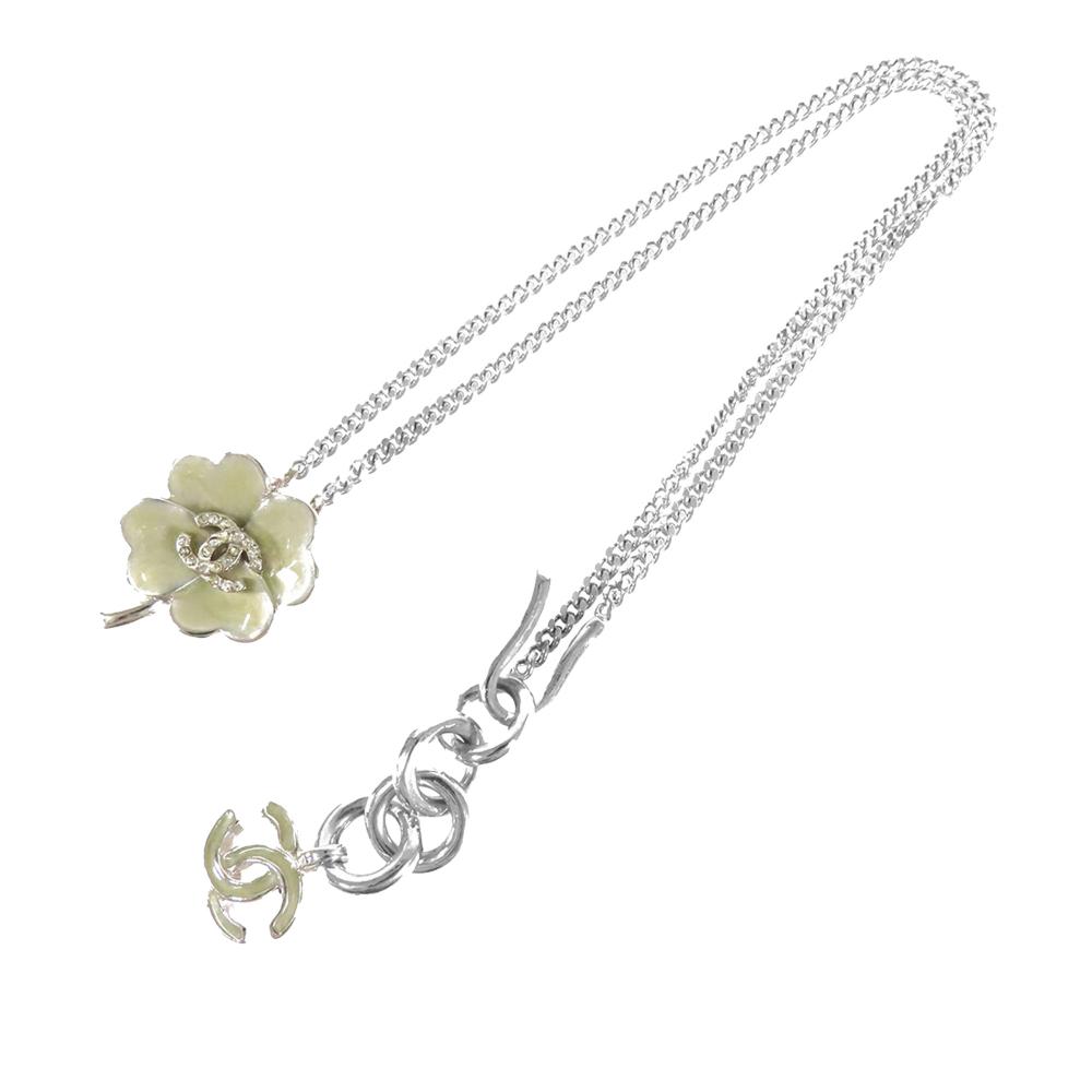 Chanel AB Chanel Silver Silver Plated Metal CC Crystal Clover Pendant Necklace France