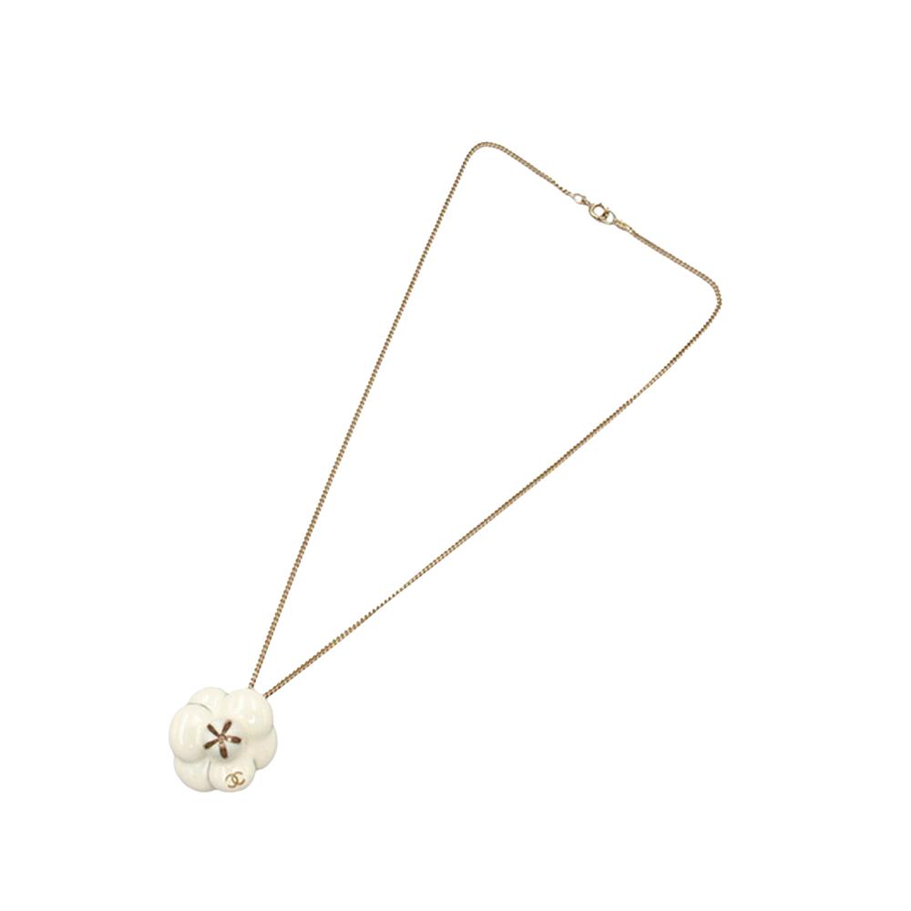 Chanel AB Chanel Gold Ivory with White Ivory Gold Plated Metal CC Camellia Pendant Necklace Italy