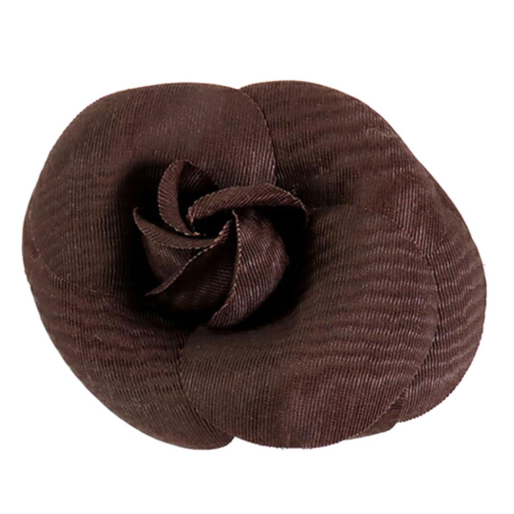Chanel B Chanel Brown Dark Brown Nylon Fabric Camellia Brooch France