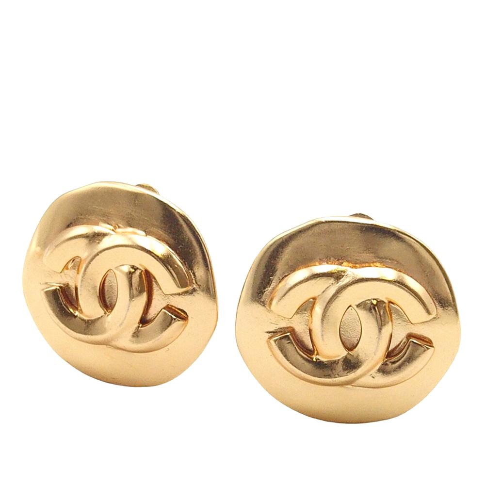 Chanel AB Chanel Gold Gold Plated Metal CC Round Clip on Earrings France