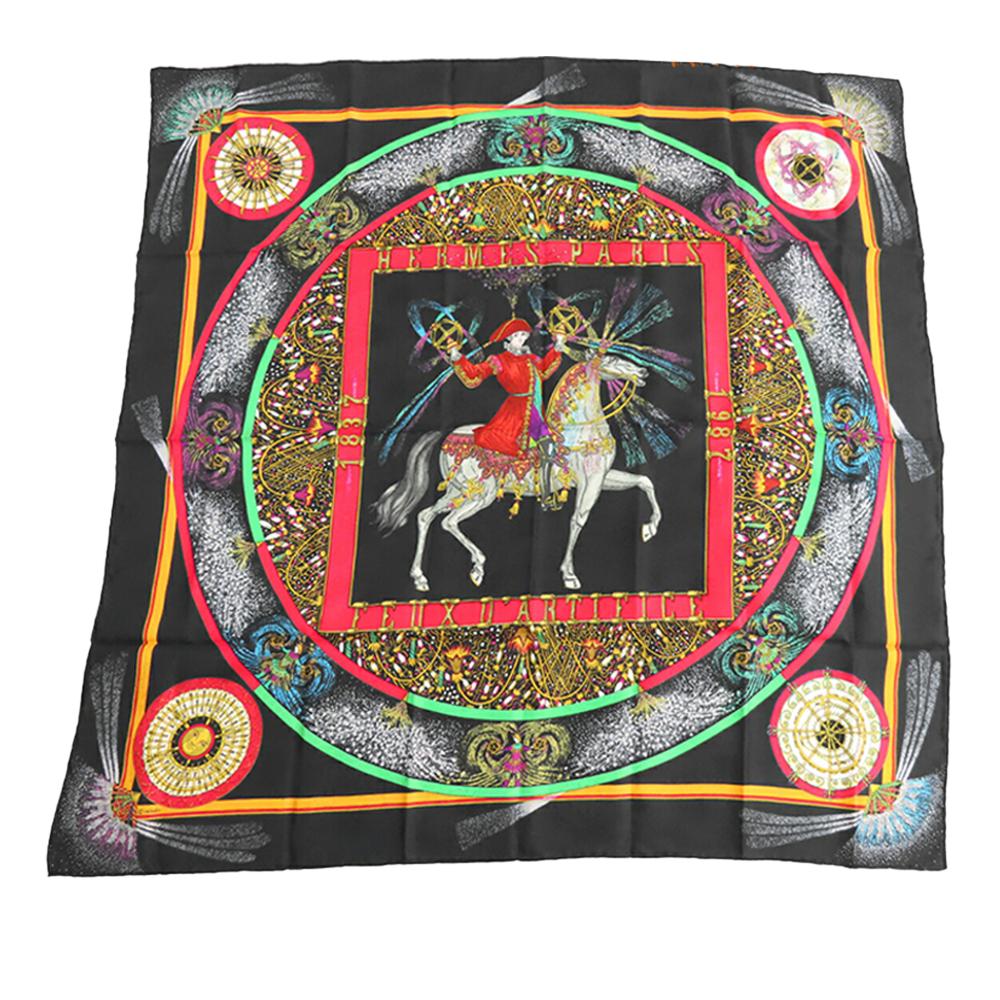 Hermès AB Hermès Black with Multi Silk Fabric Feux D Artifice Scarf 90 France