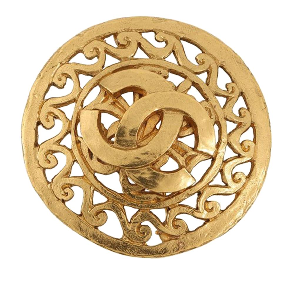 Chanel AB Chanel Gold Gold Plated Metal CC Medallion Brooch France