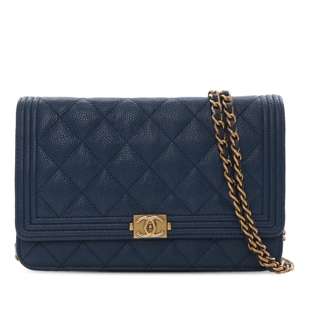 Chanel AB Chanel Blue Navy Caviar Leather Leather Quilted Caviar Boy Wallet on Chain France