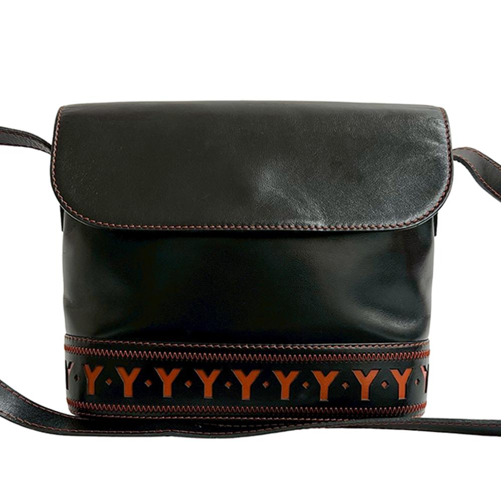 Saint Laurent AB Saint Laurent Black Calf Leather Cutout Crossbody France