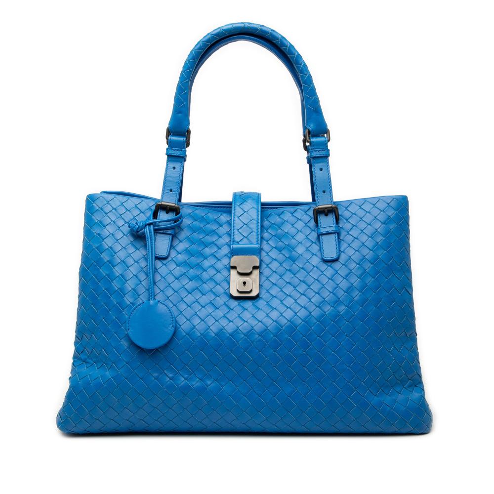 Bottega Veneta B Bottega Veneta Blue Nappa Leather Leather Medium Nappa Intrecciato Roma Tote Italy