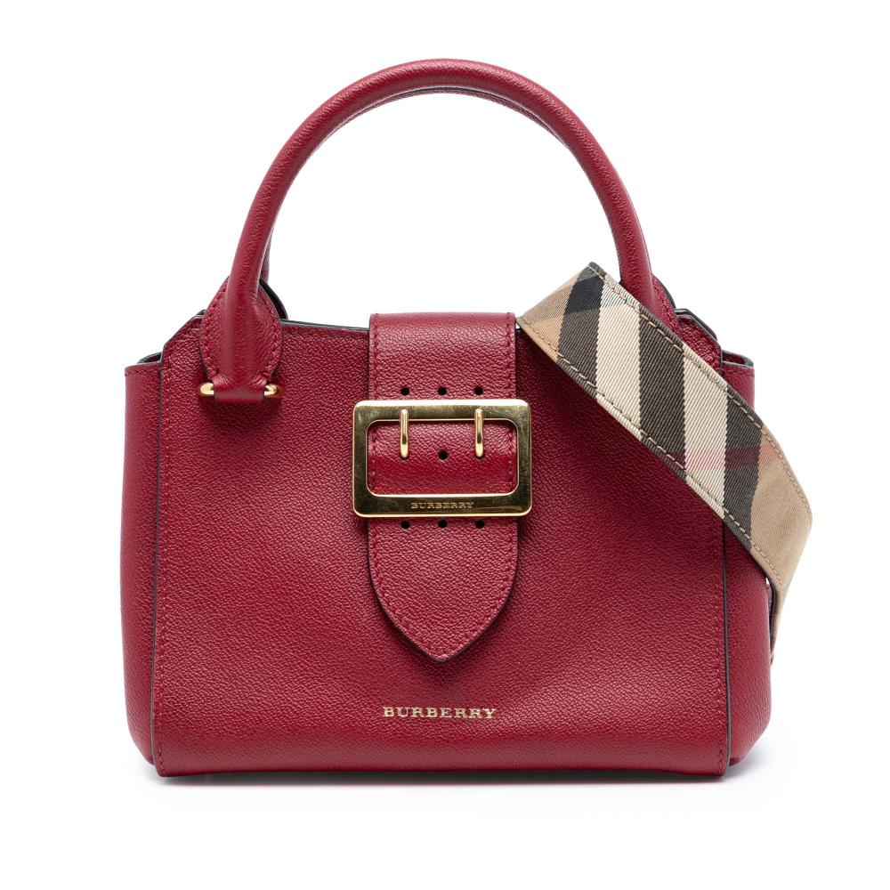 Burberry B Burberry Red Calf Leather Small Grained Buckle Tote Italy