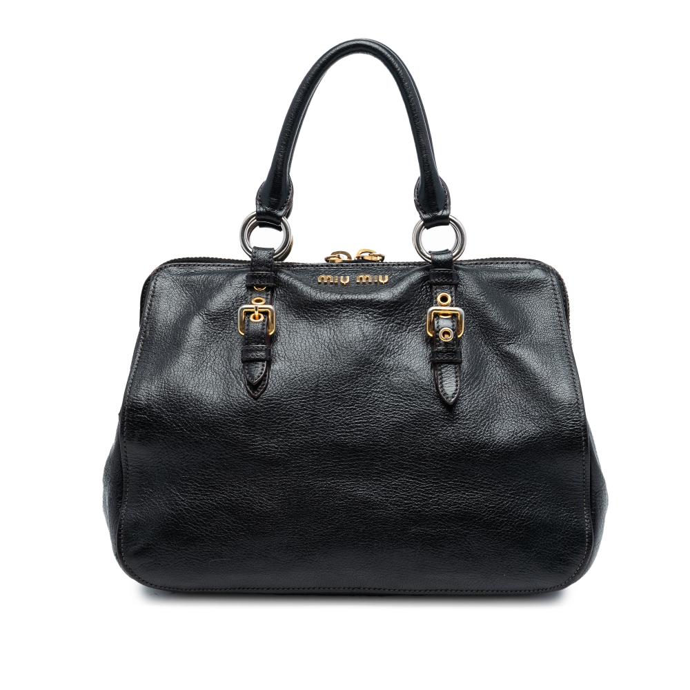 Miu Miu B Miu Miu Black Goatskin Leather Madras Bowler Bag Italy