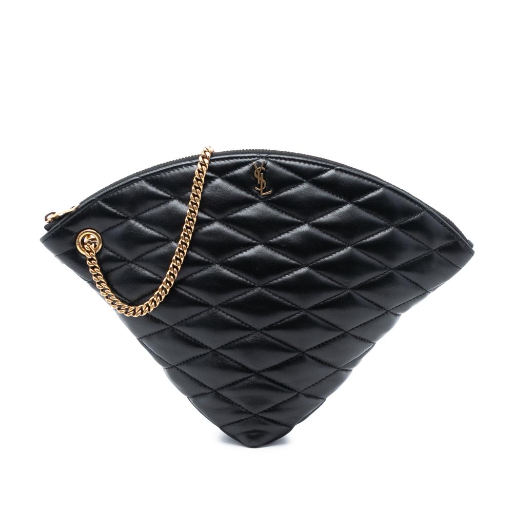 Saint Laurent AB Saint Laurent Black Lambskin Leather Leather Large Quilted Lambskin Sade Triangle Pouch Italy