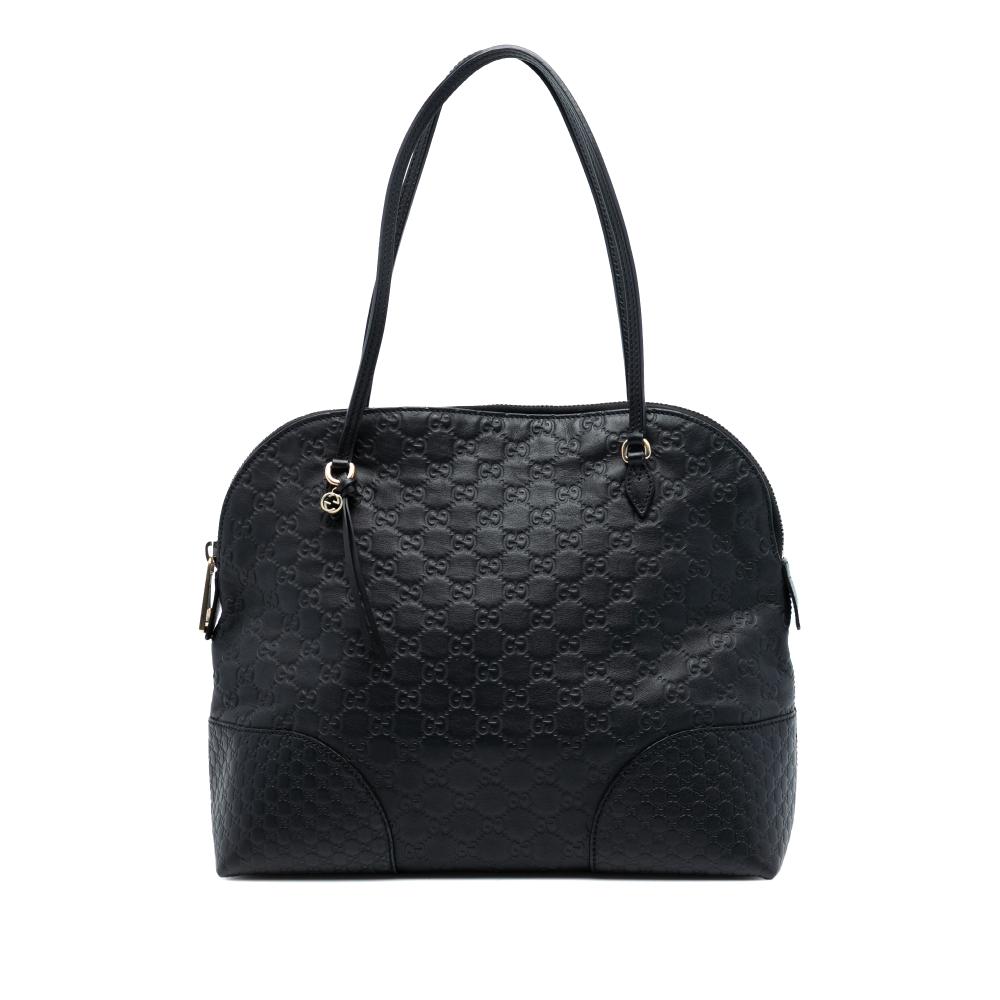 Gucci B Gucci Black Calf Leather Medium Guccissima Bree Dome Tote Italy