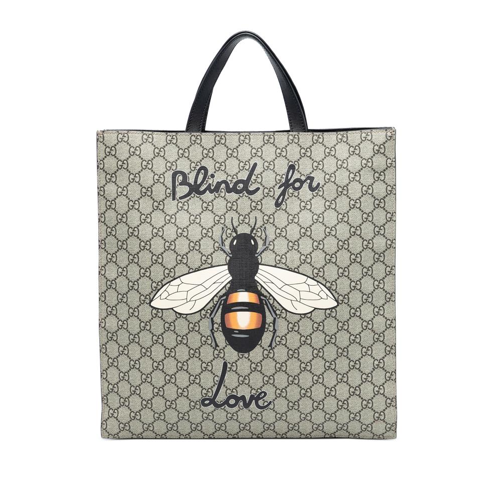 Gucci B Gucci Brown Beige Coated Canvas Fabric GG Supreme Blind For Love Satchel Italy