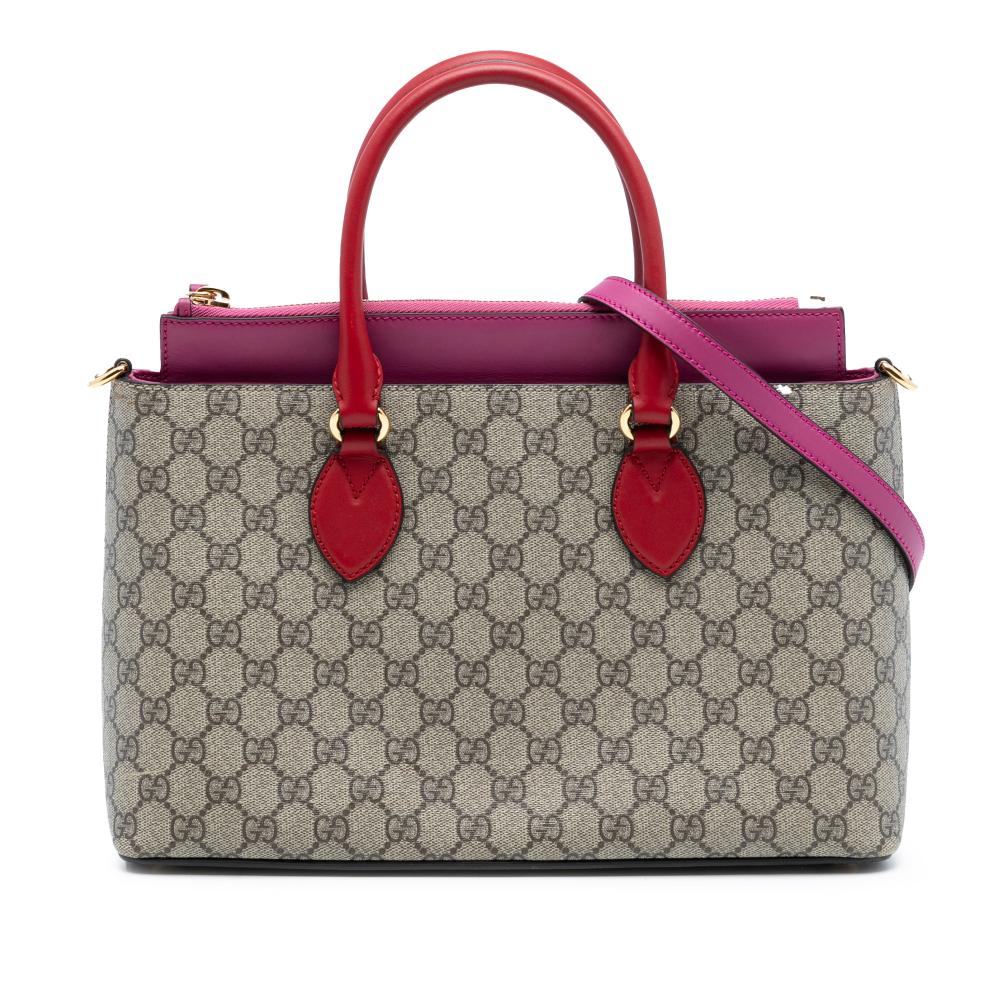 Gucci AB Gucci Brown Beige with Red Coated Canvas Fabric GG Supreme Linea A Satchel Italy