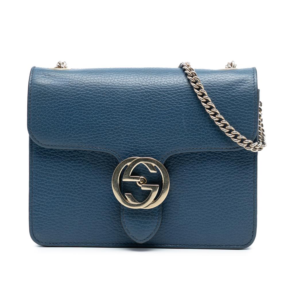 Gucci B Gucci Blue Dark Blue Calf Leather Small Dollar skin Interlocking G Crossbody Italy