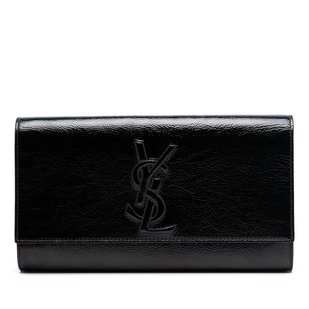 Saint Laurent Black Patent Leather Leather Large Textured Patent Monogram Belle De Jour Clutch Italy