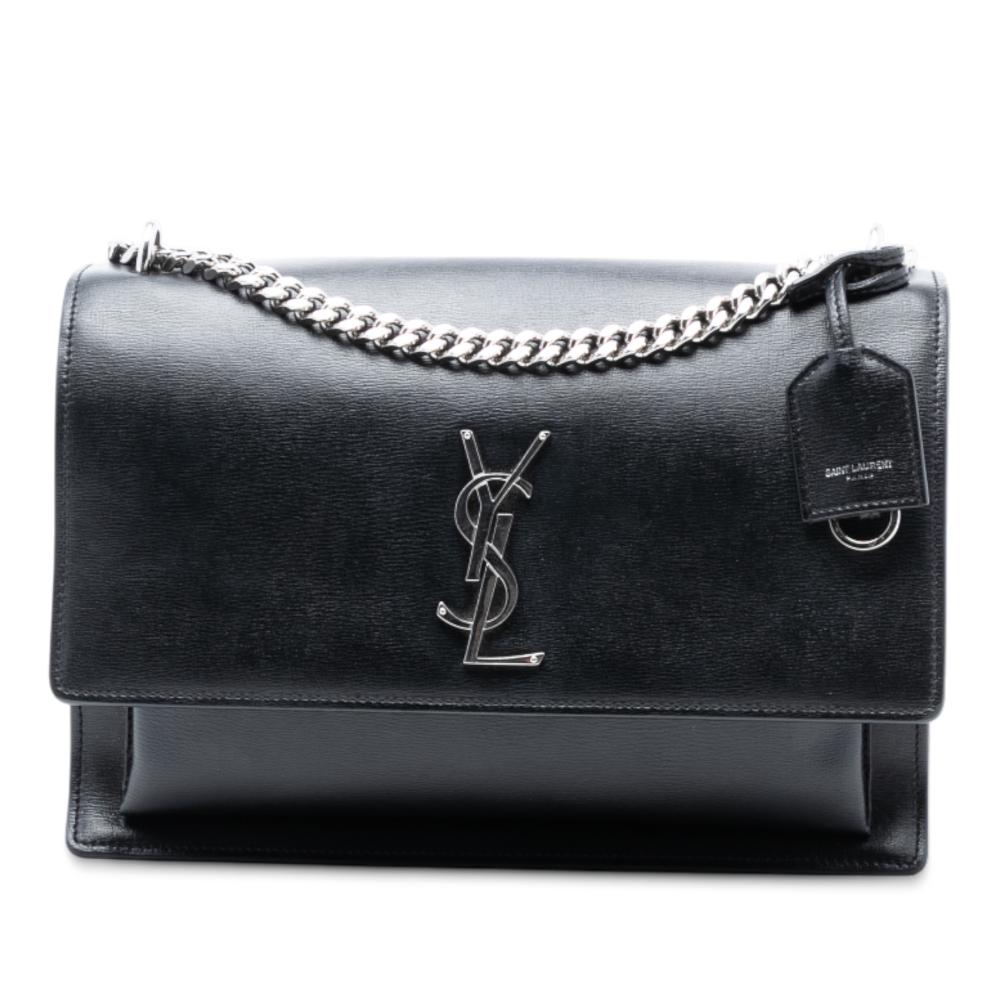 Saint Laurent AB Saint Laurent Black Calf Leather Large skin Monogram Sunset Crossbody Italy
