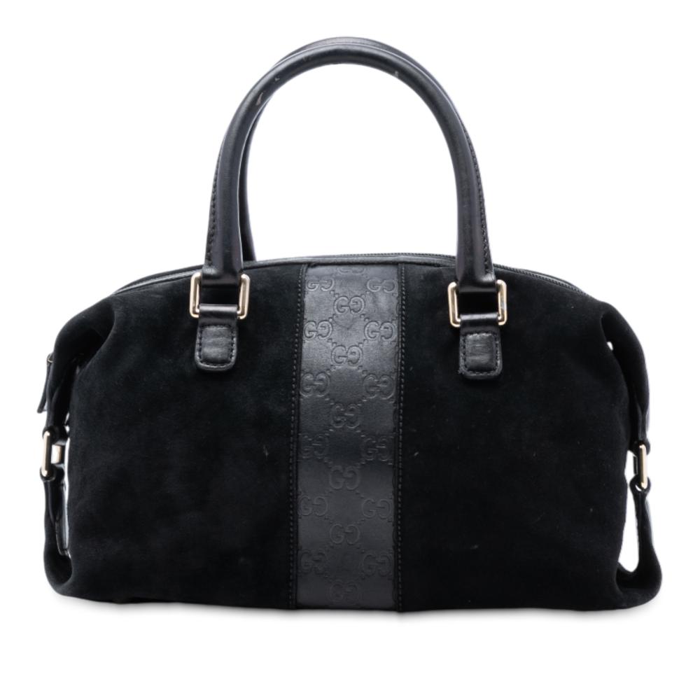 Gucci B Gucci Black Suede Leather Guccissima Trimmed Boston Bag Italy