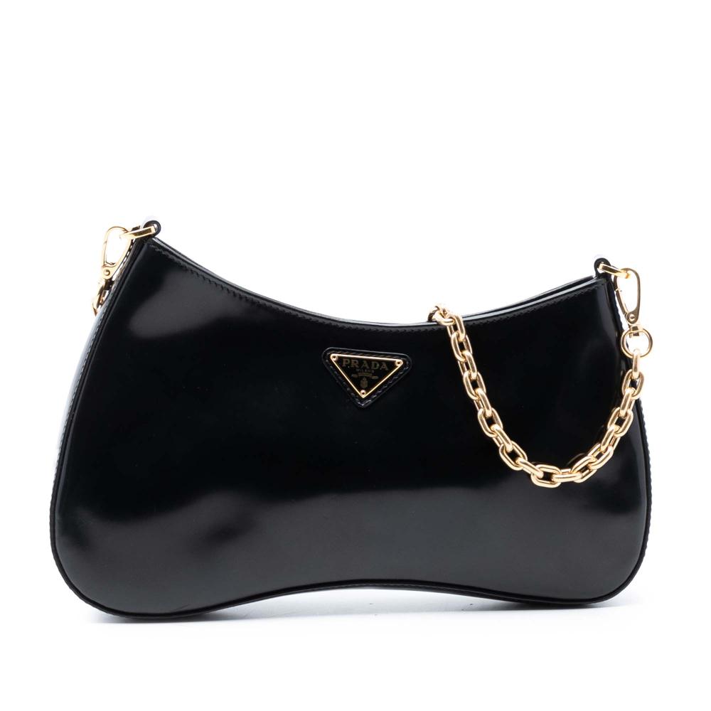 Prada AB Prada Black Calf Leather Chain Shoulder Bag Italy