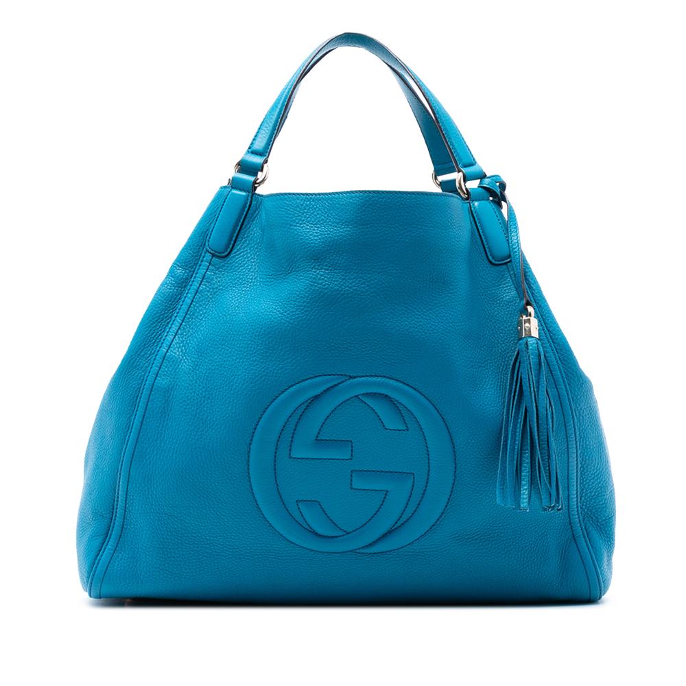 Gucci B Gucci Blue Aqua Calf Leather Large Soho Cellarius Tote Italy