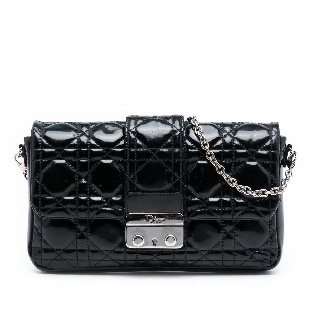 Christian Dior B Dior Black Patent Leather Leather Patent Cannage Miss Dior Promenade Crossbody Italy