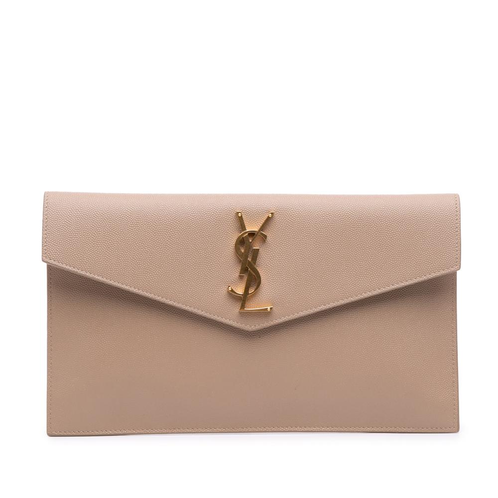 Saint Laurent AB Saint Laurent Brown Nude Calf Leather Grain De Poudre Uptown Pouch Italy