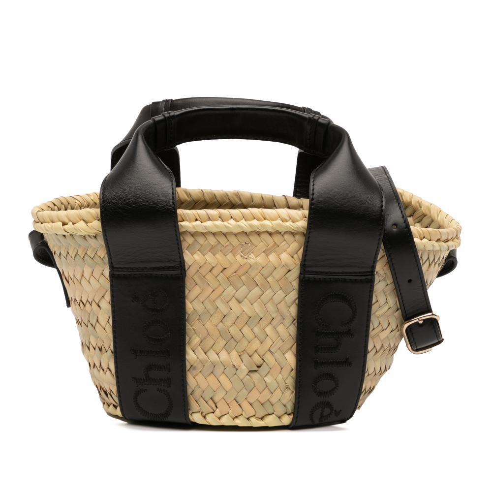 Chloé B Chloé Brown Beige Raffia Natural Material Small and Smooth Calfskin Sense Basket Tote Spain
