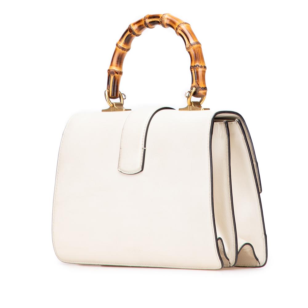 Gucci B Gucci White Calf Leather Medium Bamboo Dionysus Web Satchel Italy