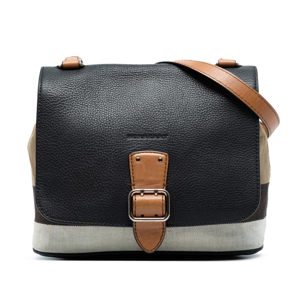 Burberry B Burberry Black Canvas Fabric Mega Check and Grainy Calfskin Shellwood Crossbody China