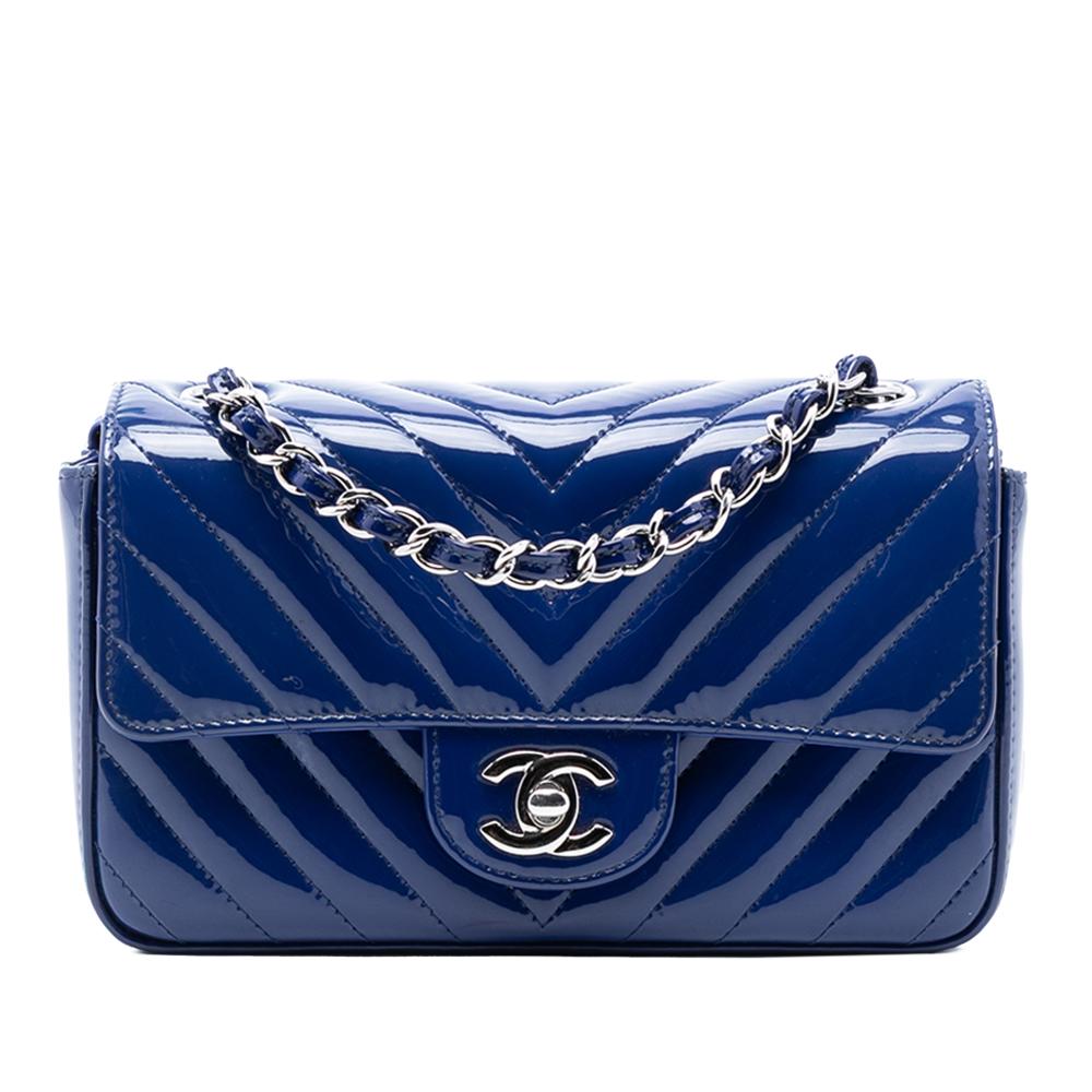 Chanel AB Chanel Blue Patent Leather Leather Mini Rectangular Classic Chevron Patent Single Flap Italy