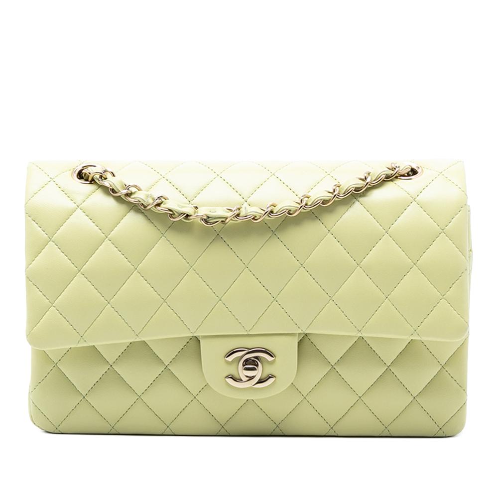 Chanel B Chanel Green Mint Lambskin Leather Leather Medium Classic Lambskin Double Flap France
