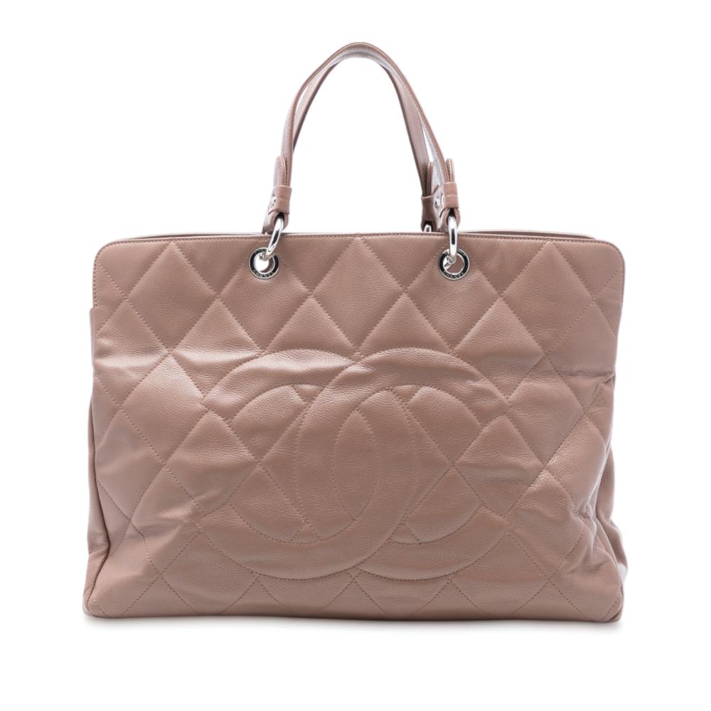 Chanel B Chanel Brown Nude Caviar Leather Leather CC Quilted Caviar Timeless Tote Italy