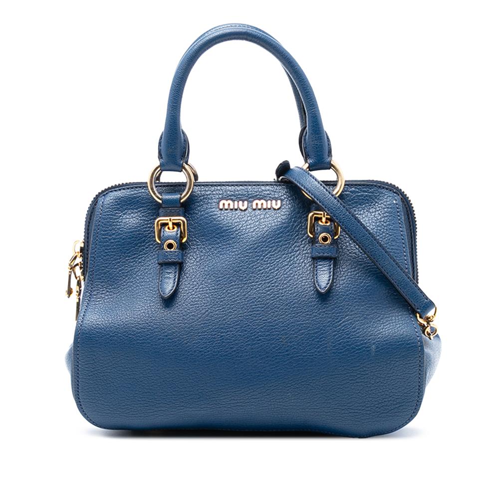 Miu Miu B Miu Miu Blue Goatskin Leather Madras Bowler Bag Italy