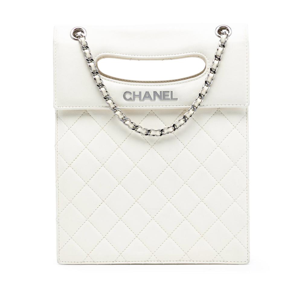 Chanel B Chanel White Lambskin Leather Leather Quilted Lambskin Delivery Cutout Handle Bag Italy